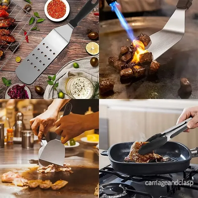 10-delars grillset i rostfritt stål – professionella BBQ-verktyg med såsflaskor - Bild 3