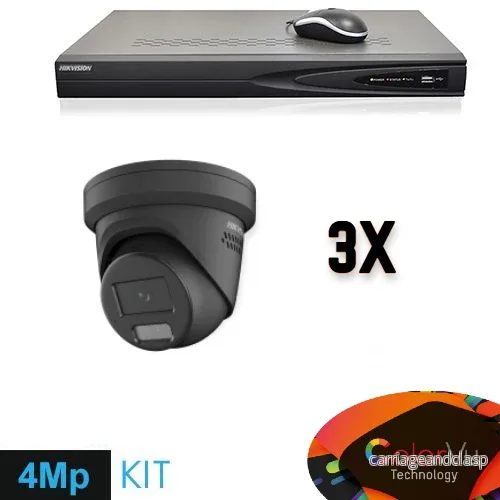 Hikvision Colorvu Set 3x Turret 4MP-inspelare + kablage Hikvision Colorvu Set 3x Turret 4MP-inspelare + kablage