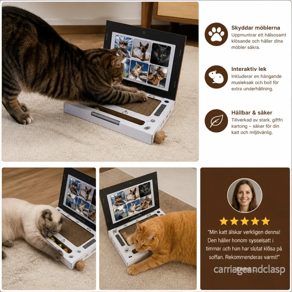 Kattklösare i kartong formad som en laptop & interaktiv leksak - Bild 3