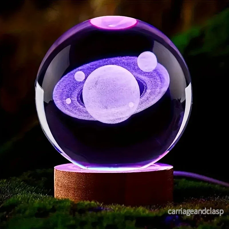 LumiSphere - Lyxig 3D Kristall Bordslampa med Träbas Veska - Bild 2