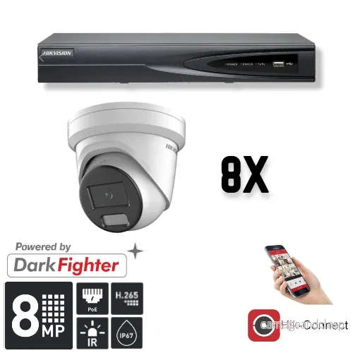Hikvision Set 8x Turret 8MP + inspelare och kablage