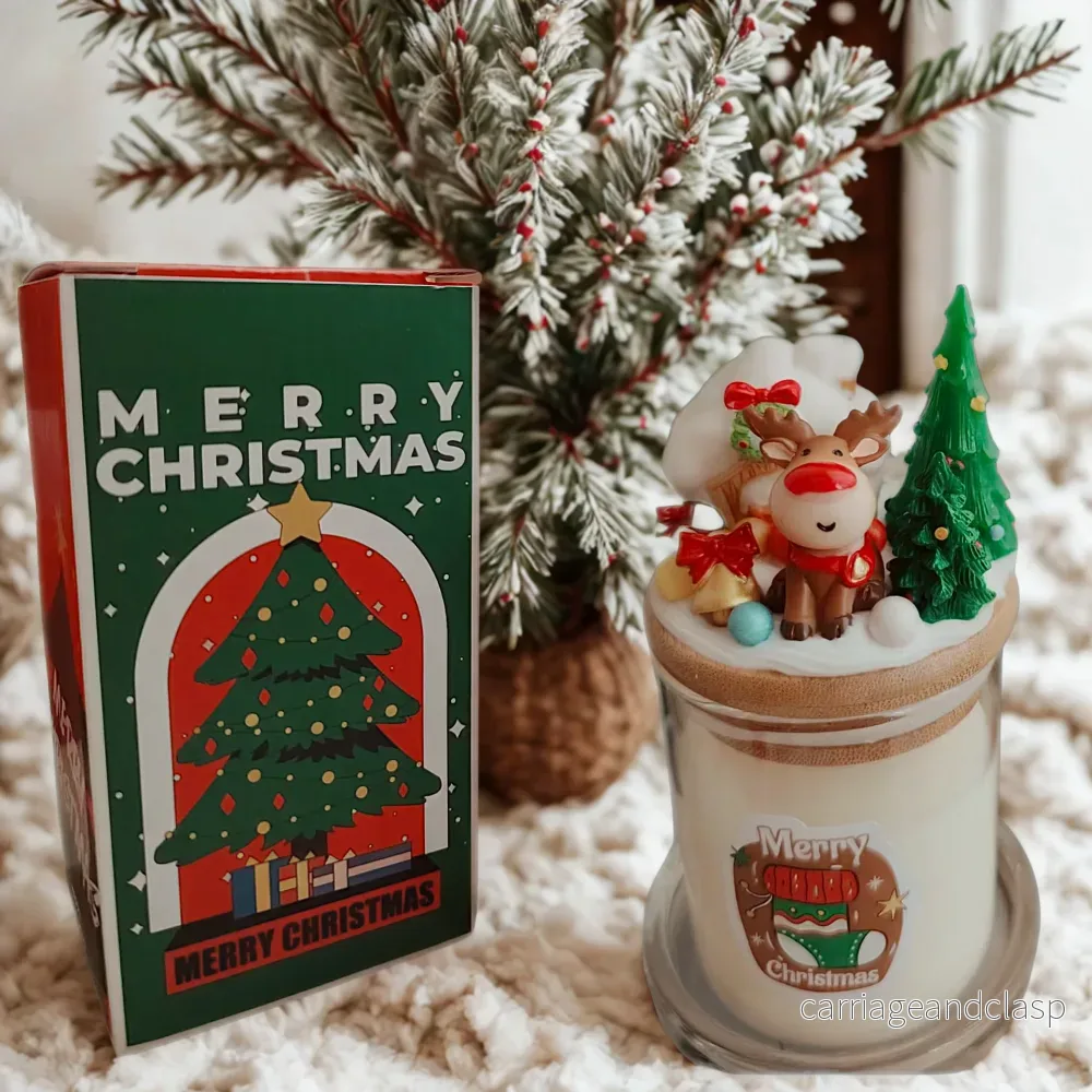 Doftljus Vit Persika & Oolong-te – Handdekorerat Julmotiv - Bild 3