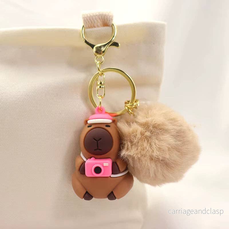 Capybara Nyckelring Pompom Kawaii Rosa eller Röd - Bild 2