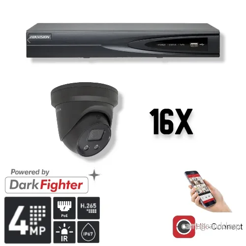 Hikvision Set 16x Turret 4MP + inspelare & kablage Svart