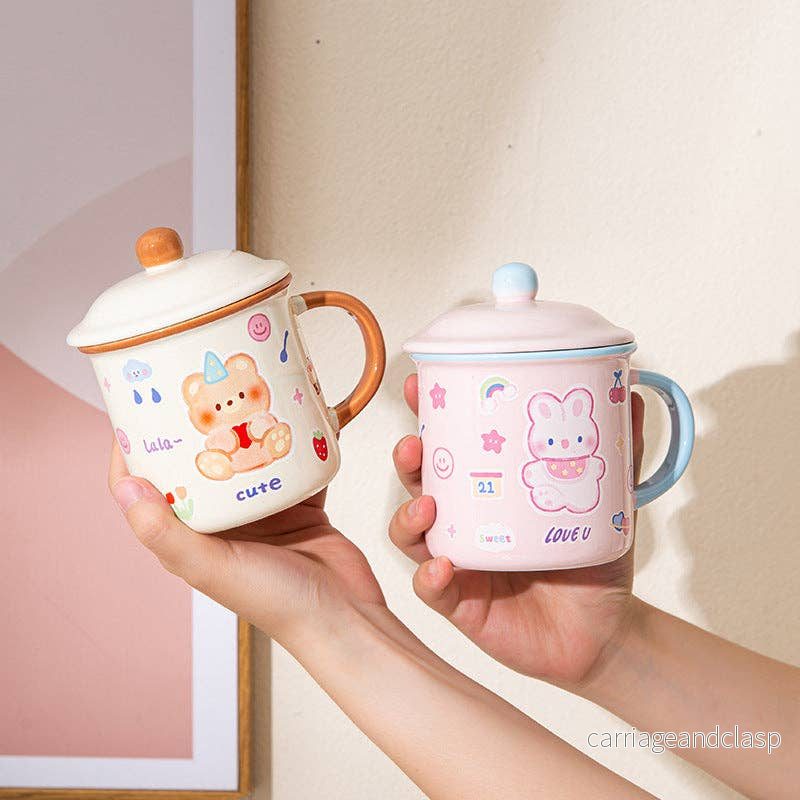 Rosa Kawaii Mugg 400 ml med Kanin och Lock - Bild 3
