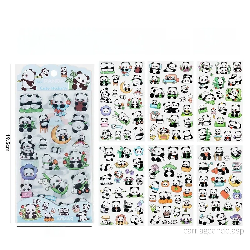 Kawaii Stickerset Panda - 6 Ark Söta Stickers för Pyssel & Dekoration