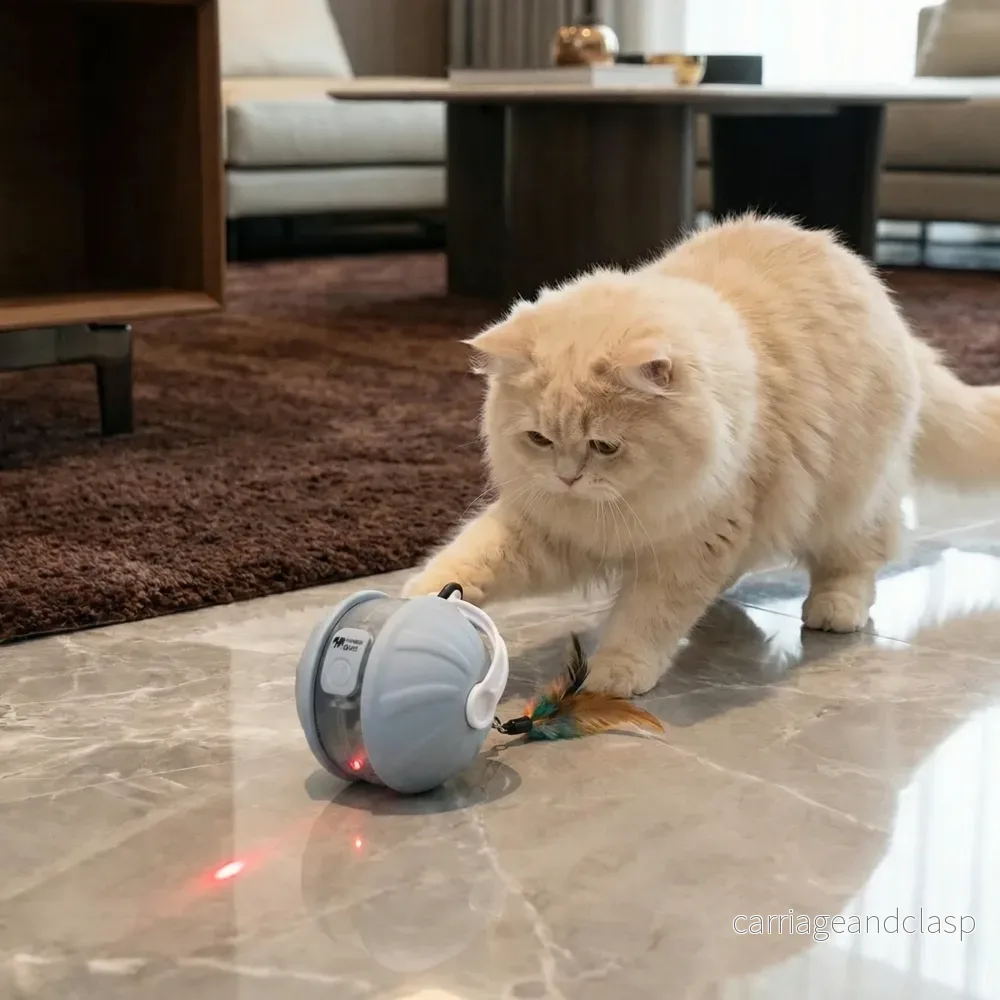 3-i-1 Interaktiv Katt Laser Lekboll med Fjäderstjärt