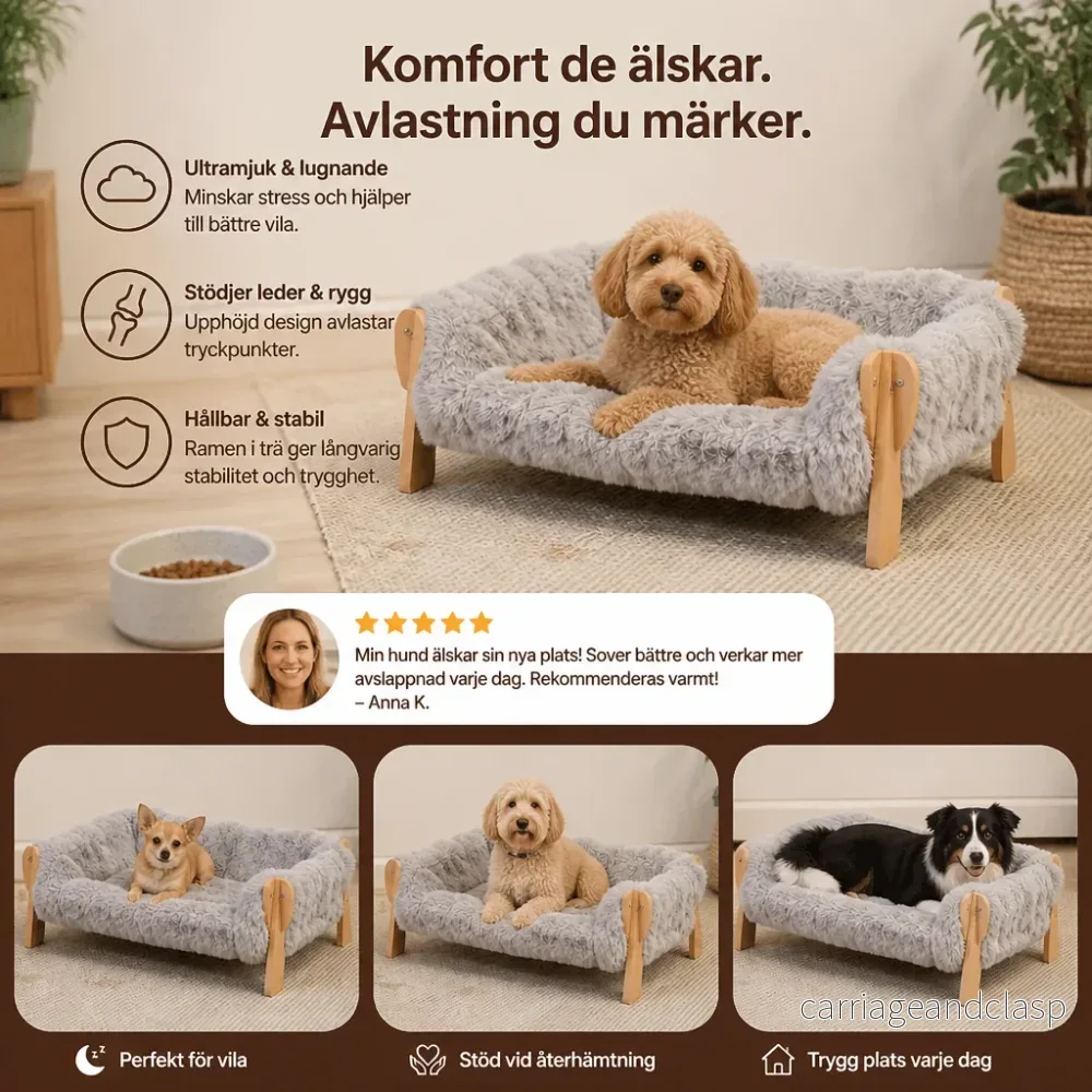 Lyxig, upphöjd hundsäng i massivt trä - Bild 3