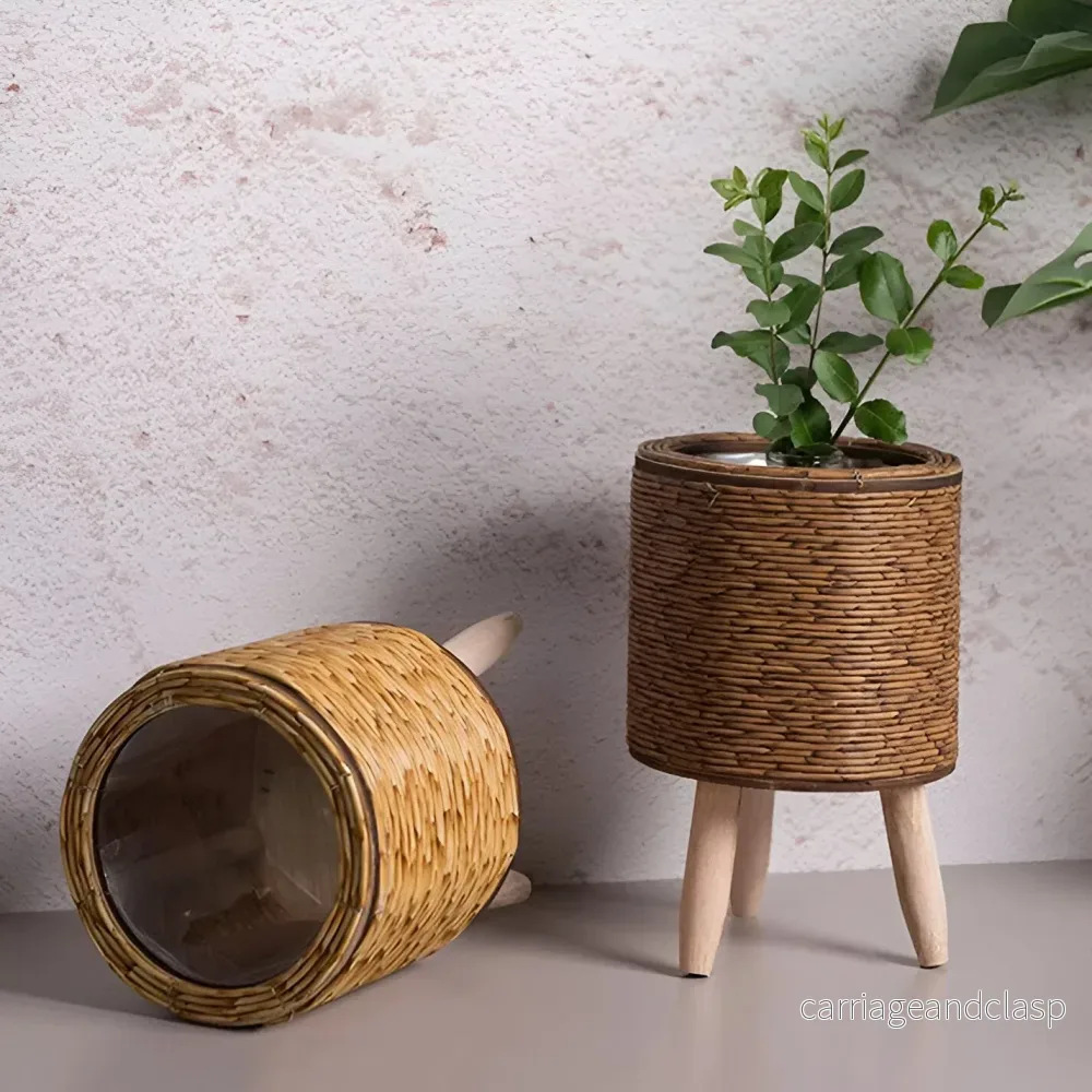FauxWicker Kruka - Artisan Rustical Rattan Planter - Dekorativ Veskaomkorg | Veska - Bild 2