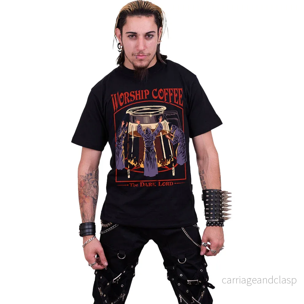 STEVEN RHODES - WORSHIP COFFEE - Front Print T-Shirt Svart - Bild 2