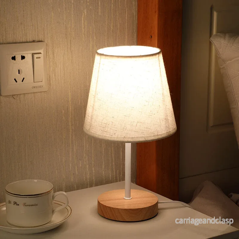 Nordisk Vintage Tyglampa Kon Solid Trä LED Bordslampa | Veska - Bild 2