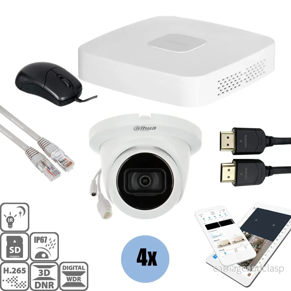 Dahua Set 4x Turret 8MP + inspelare & kablage