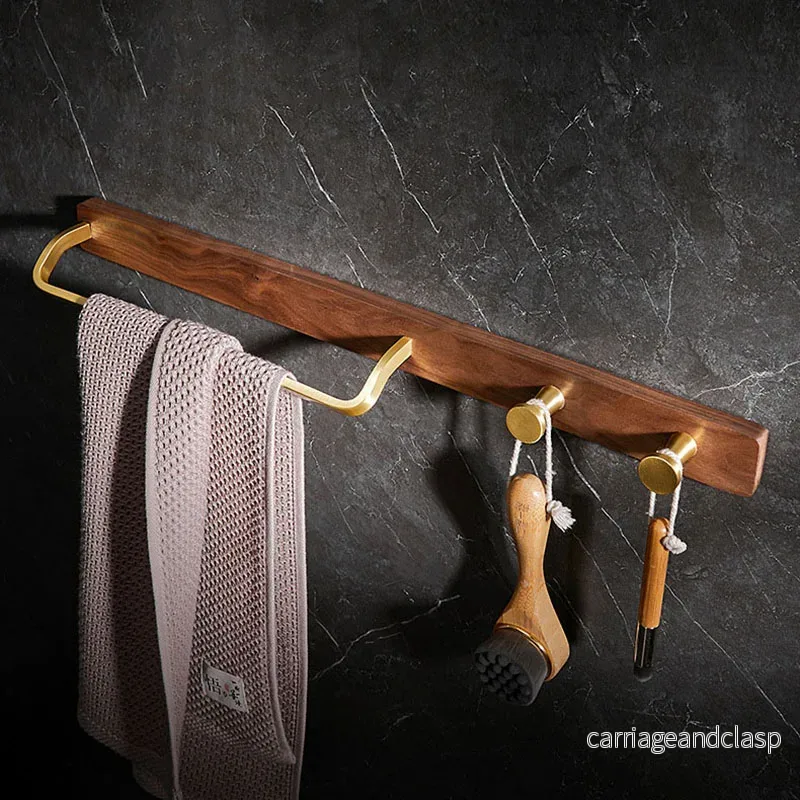 Solid Wood Nordisk Stil Badrum Handdukstång med Krokar Hängande Hylla | Veska - Bild 3