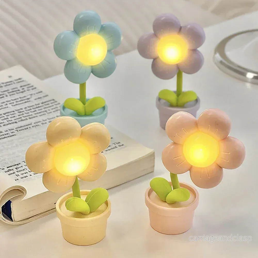 Söt blommig nattlampa för barn – LED-bordslampa i blommönster för barnrummet | Veska - Bild 2