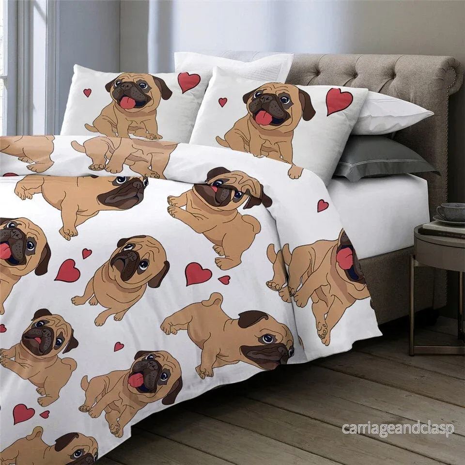 3 delar Hippie Pug Valp Tecknad Bekväm Duntäckesset | Veska - Bild 2