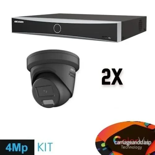 Hikvision Colorvu Set 2x Turret 4MP-inspelare + kablage Hikvision Colorvu Set 2x Turret 4MP-inspelare + kablage