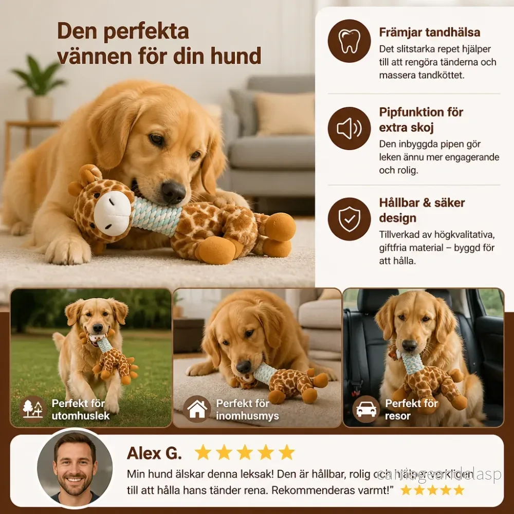 Hållbar Djurformad Plusschseleksak För Hundar Med Rep, Pipfunktion Och Tandrengöring - Bild 3