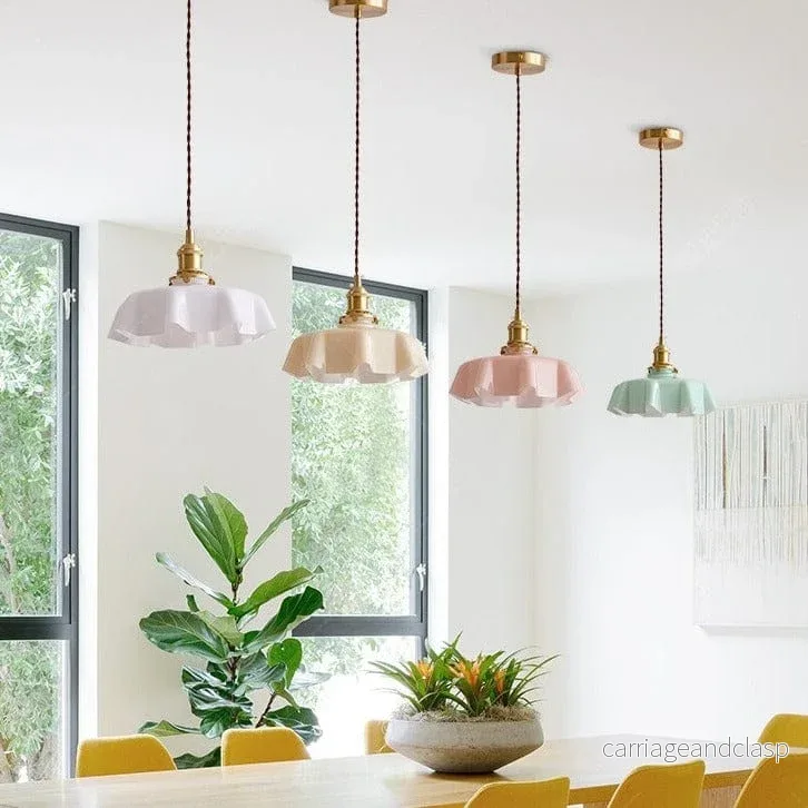 Kräm Blommig Mässingspendel Lampa | Veska - Bild 3
