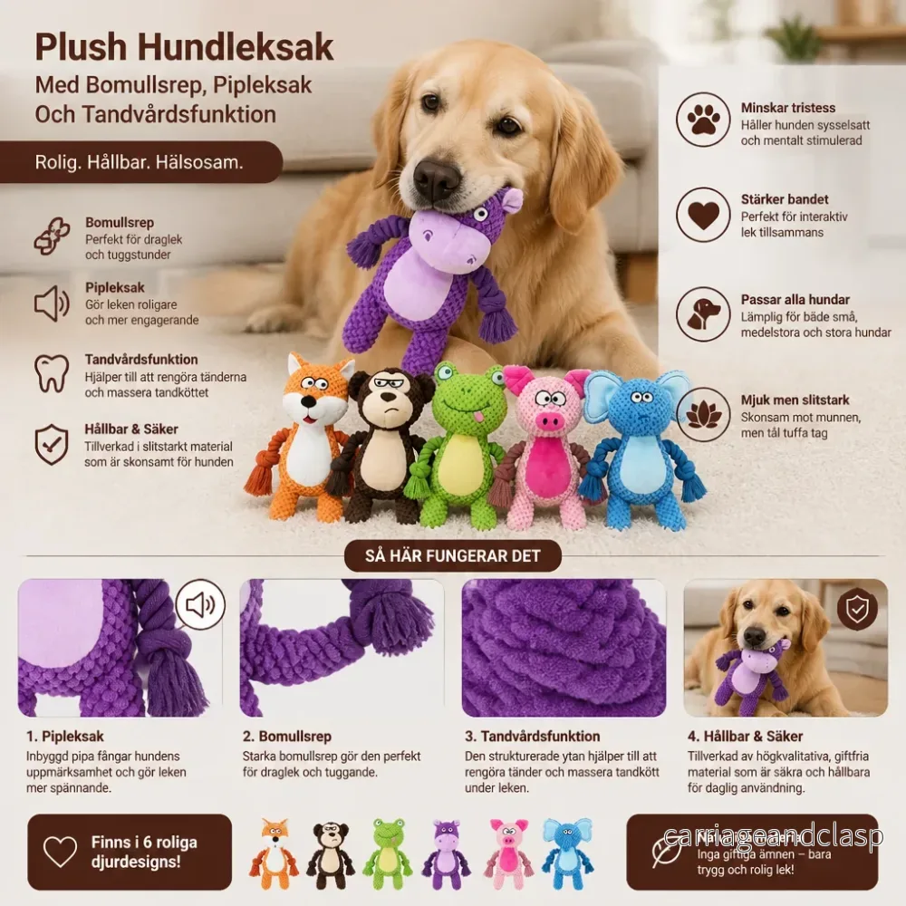 Plush Hundleksak Med Bomullsrep, Pipleksak Och Tandvårdsfunktion - Bild 2