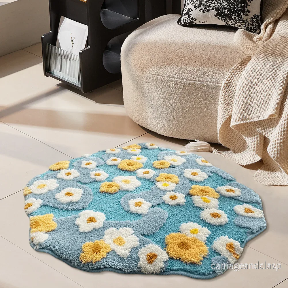 Moss Flower Plysch Rund Matta | Veska