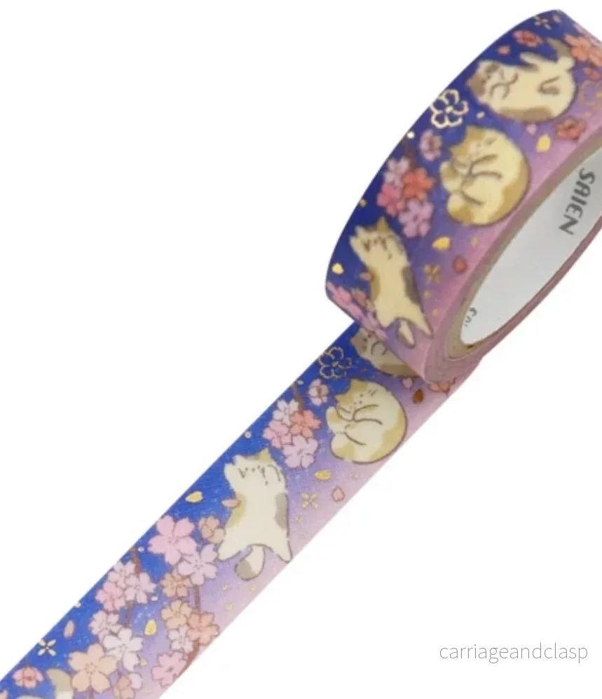 Washitejp Japanska katter och blommor Lila Washitejp Japanska katter och blommor Lila