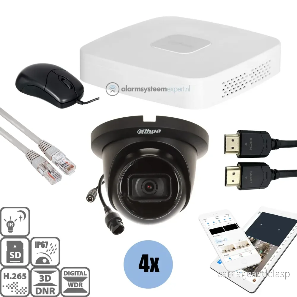 Dahua Black Kit 4x Turret 4 Mp + inspelare och kablage