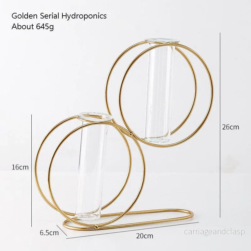 Skandinavisk stil enkel geometrisk metall smidd järn transparent glas hydroponisk vas | Veska