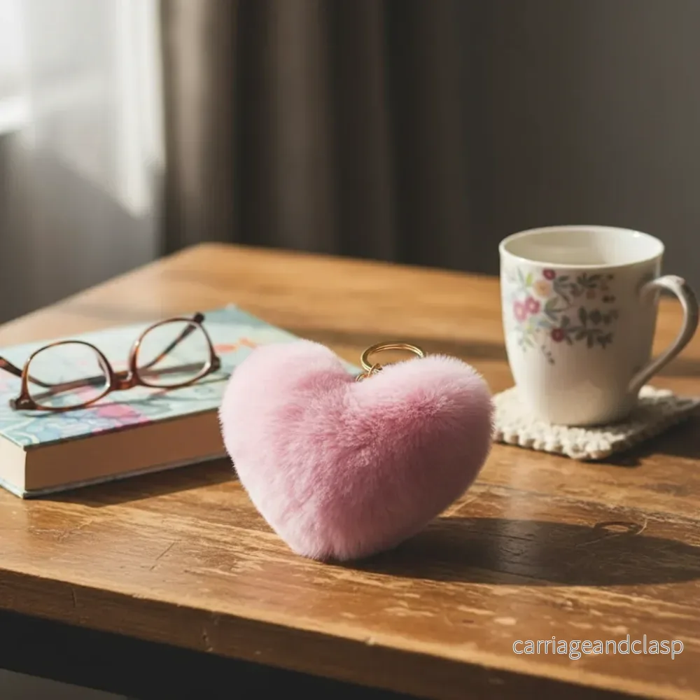 Nyckelring - Fluffigt rosa hjärta - Bild 2