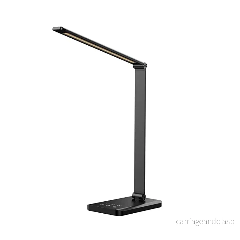 LED skrivbordslampa med USB-laddningsport, dimbar ögonvänlig läslampa för hemmet, med 5 ljusstyrkenivåer och 3 ljuslägen, touchkontroll, autotimer (Svart) | Veska - Bild 2