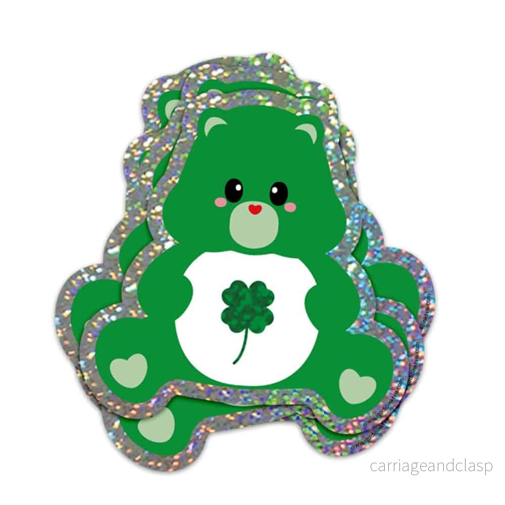 Glittrig klistermärke Care Bear med fyrklöver