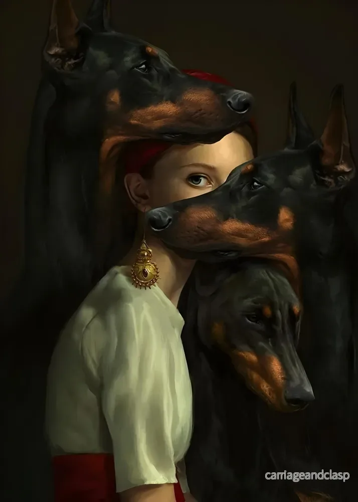 Kvinna med dobermann hundar