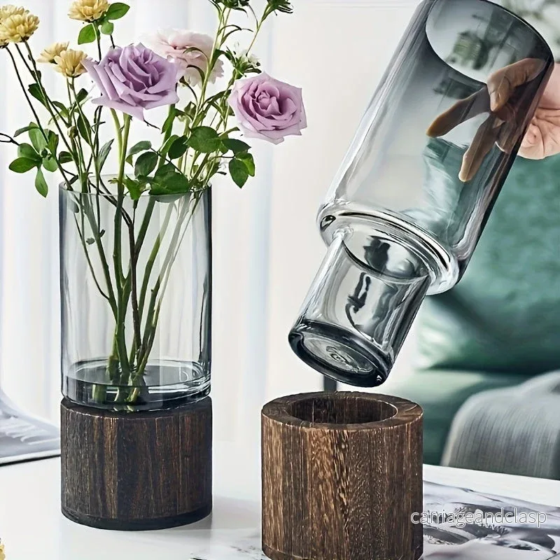 Lyxig glasvas med träbas Elegant och modern | Veska - Bild 2