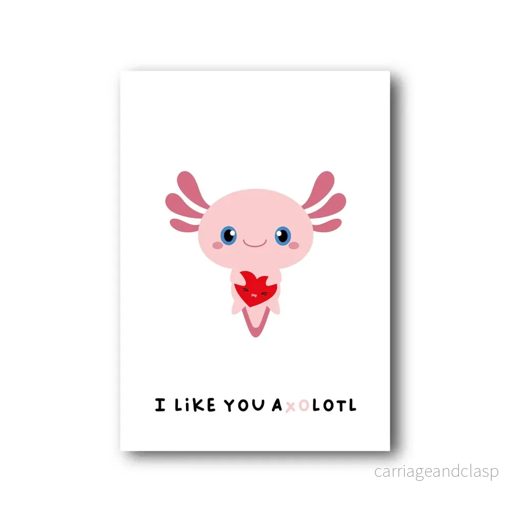 Vykort jag gillar dig mycket med en söt Axolotl