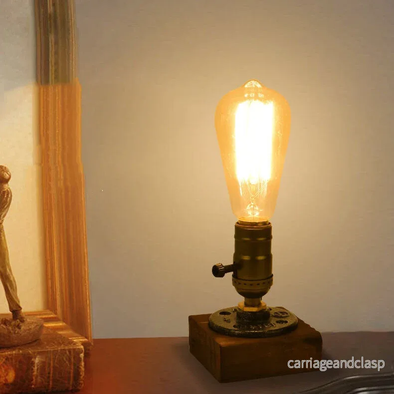 Vintage Industriell Järn Lampa Glödlampa 1-Lampa Bordslampa | Veska - Bild 3