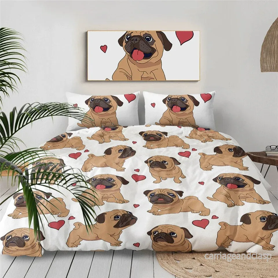 3 delar Hippie Pug Valp Tecknad Bekväm Duntäckesset | Veska 3 delar Hippie Pug Valp Tecknad Bekväm Duntäckesset | Veska