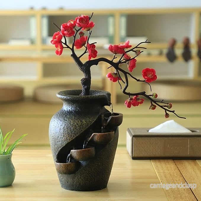 Zen Veskaossom Water Vase Soothing Bonsai Dekoration med Fontän | Veska