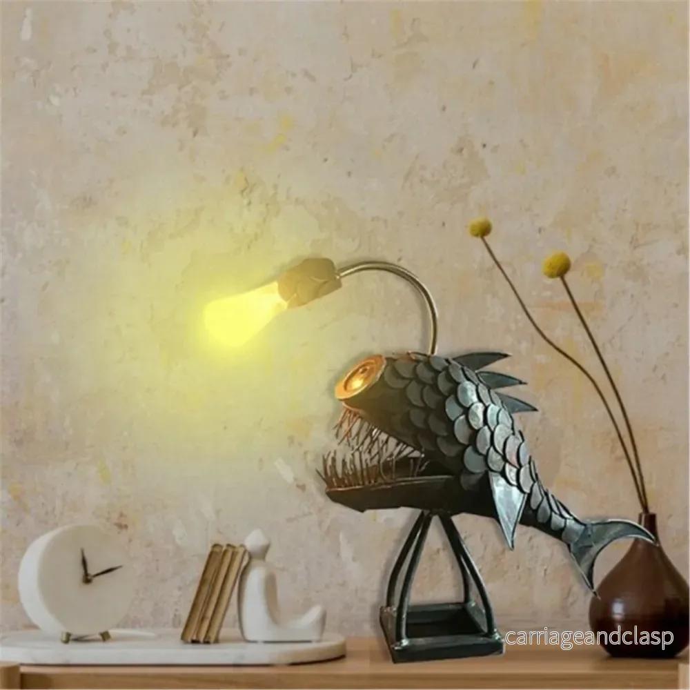 Retro Bordslampa Anglerfish Ljus med Flexibel Lampa Huvud Konstnärliga Bordslampor för Hem Bar Café Hem Konst Dekorativa Ornament | Veska - Bild 3