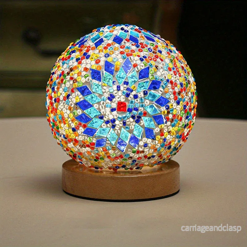 Mosaikglasboll bordslampa med träbas - Turkisk marockansk inspirerad | Veska