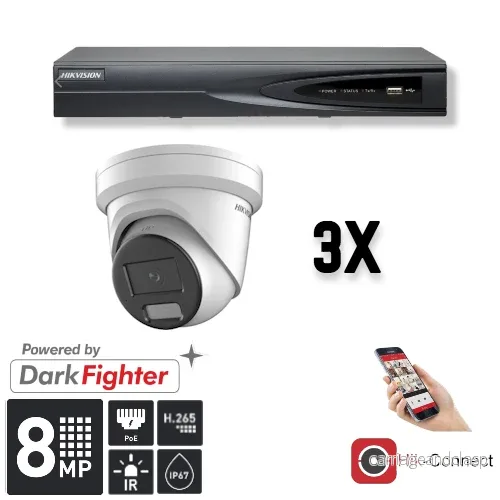 Hikvision Set 3x Turret 8MP + inspelare och kablage Hikvision Set 3x Turret 8MP + inspelare och kablage