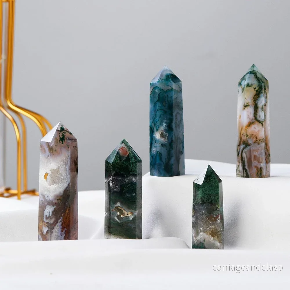 Moss Agate Point Tower Crystal | Veska