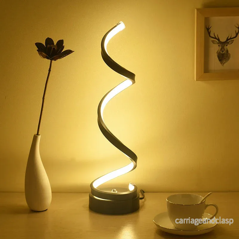 Spiral Ribbon Metall Bordslampa Enkelhet Svart/Vit/Guld LED Arbetsbelysning med Rund Bas i Varm/Vit Ljus | Veska - Bild 2