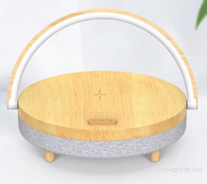 Multifunktionell Sängbordslampa, med Telefon Trådlös Laddare, Telefonhållare, Bluetooth-högtalare och Justerbar Ljusstyrka, för Hem & Kontor (US Kontakt) | Veska - Bild 2