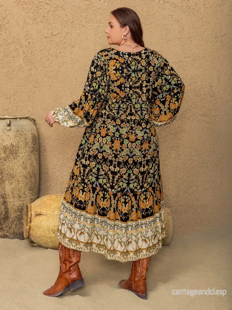 Plussize blommig midiklänning – avslappnad elegans med bohemisk känsla - Bild 2