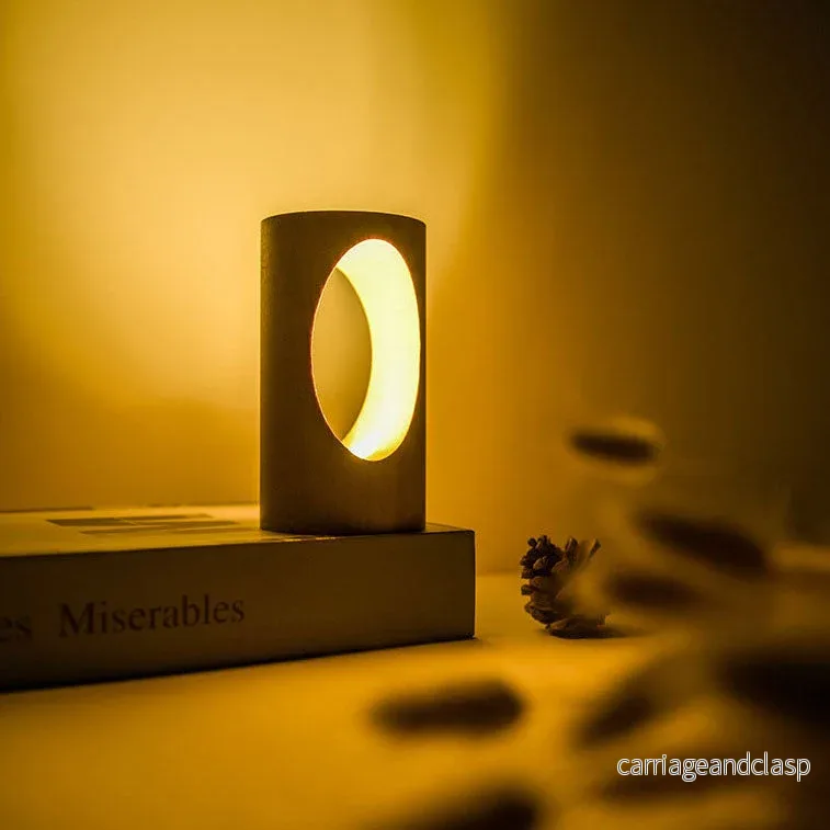 Japansk massivträ rektangulär kolumn LED nattlampa USB bordslampa | Veska - Bild 3