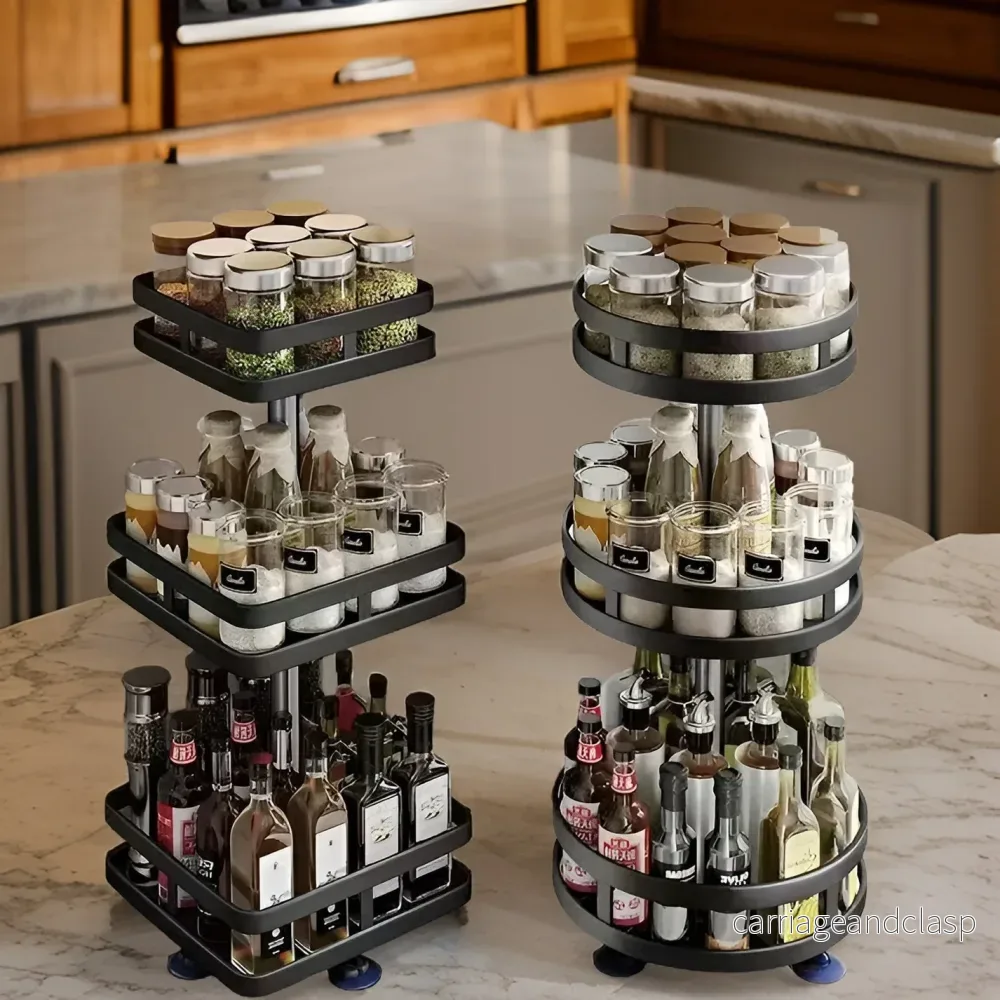 360° Rotating Spice Rack | Multifunktionell Kökshylla | Platsbesparande & Modern | Veska