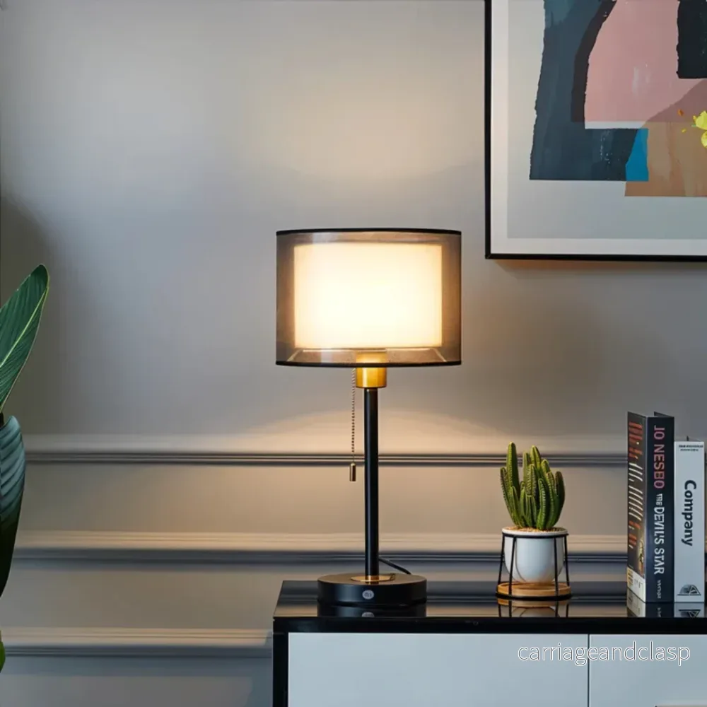 Lumis – Vintage Bordslampa med Dubbel Tygskärm | Varm Atmosfärsbelysning för Sovrum eller Vardagsrum | Veska - Bild 2