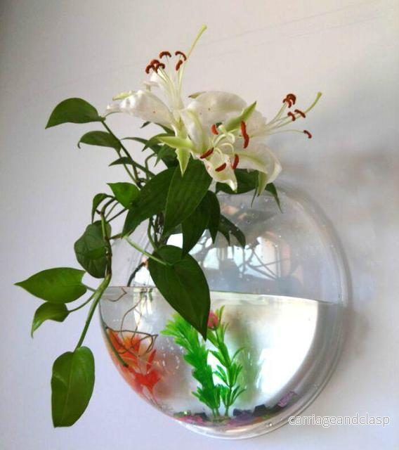 Väggmonterad Transparent Fiskbowl Blomvas | Veska