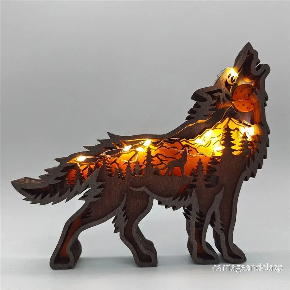 Trä Wolf Figur med LED-lampor | Veska