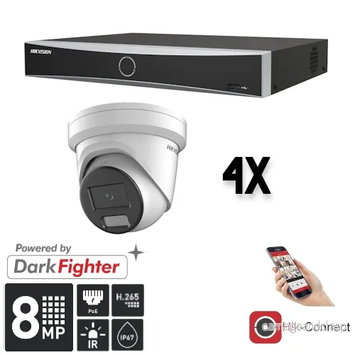 Hikvision Set 4x Turret 8MP + inspelare och kablage Hikvision Set 4x Turret 8MP + inspelare och kablage