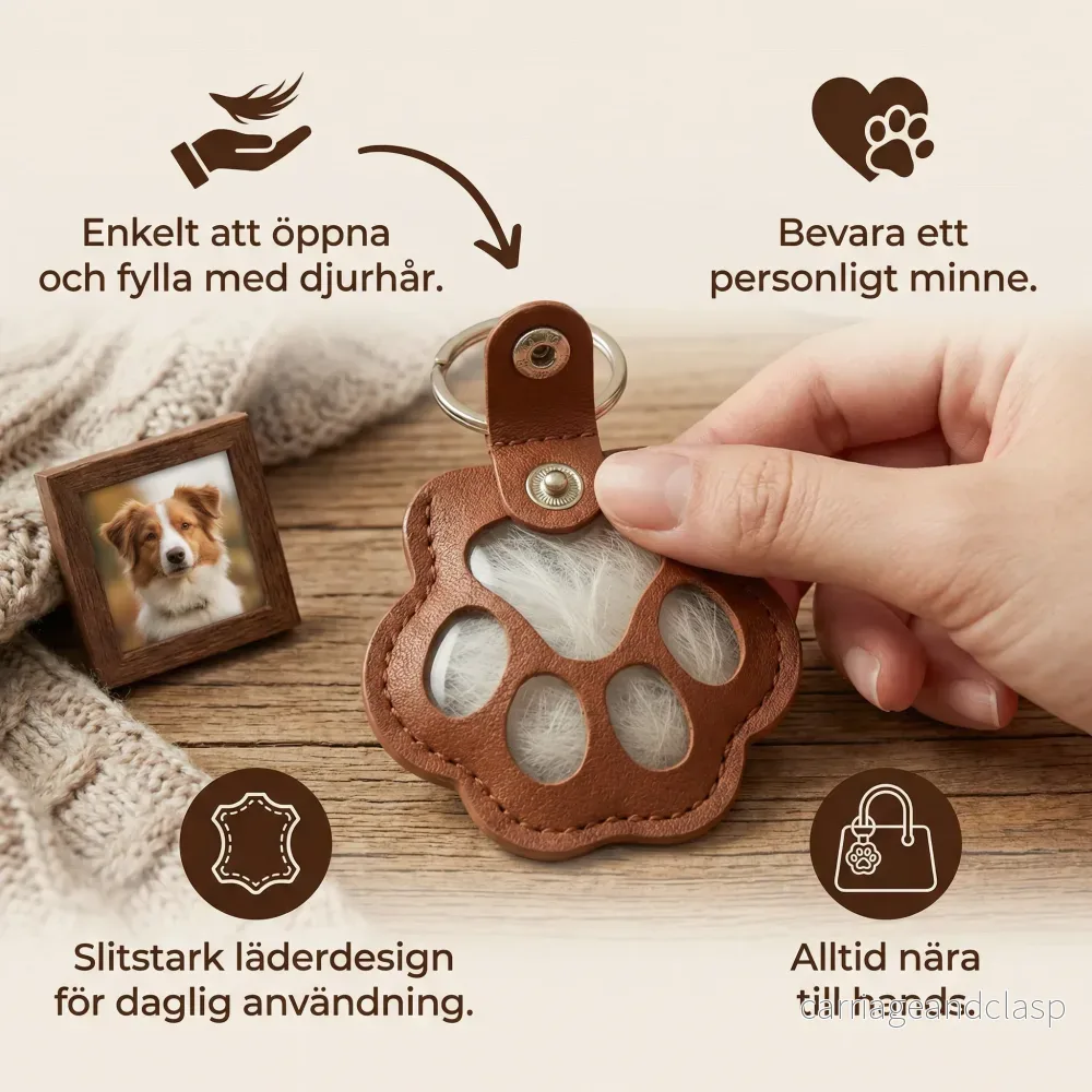 Minnesnyckelring i läder för förvaring av djurhår - Bild 2